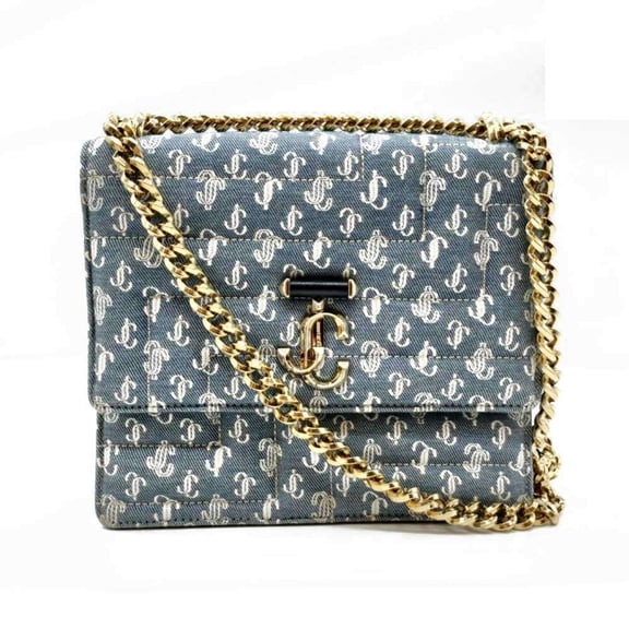 Pre-Owned Jimmy Choo Varenne Avenue Chain Shoulder Bag in Blue Denim Canvas, JC... (Good)