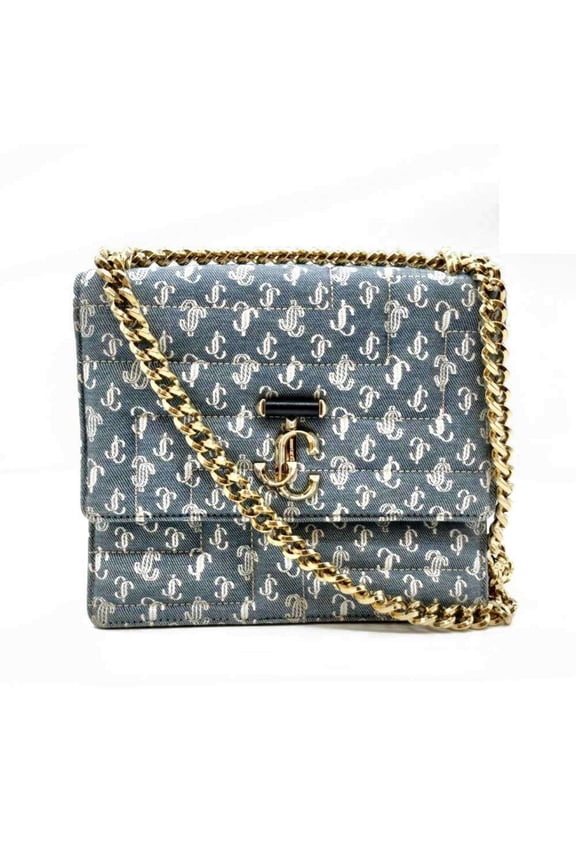 Pre-Owned Jimmy Choo Varenne Avenue Chain Shoulder Bag in Blue Denim Canvas, JC... (Good)