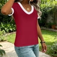 thumbnail image 6 of BSDJILFG Womens Pajama Tops Summer Casual V-Neck Basic Tees Color Blocked Short Sleeve Pullover Sleepwear, 6 of 7