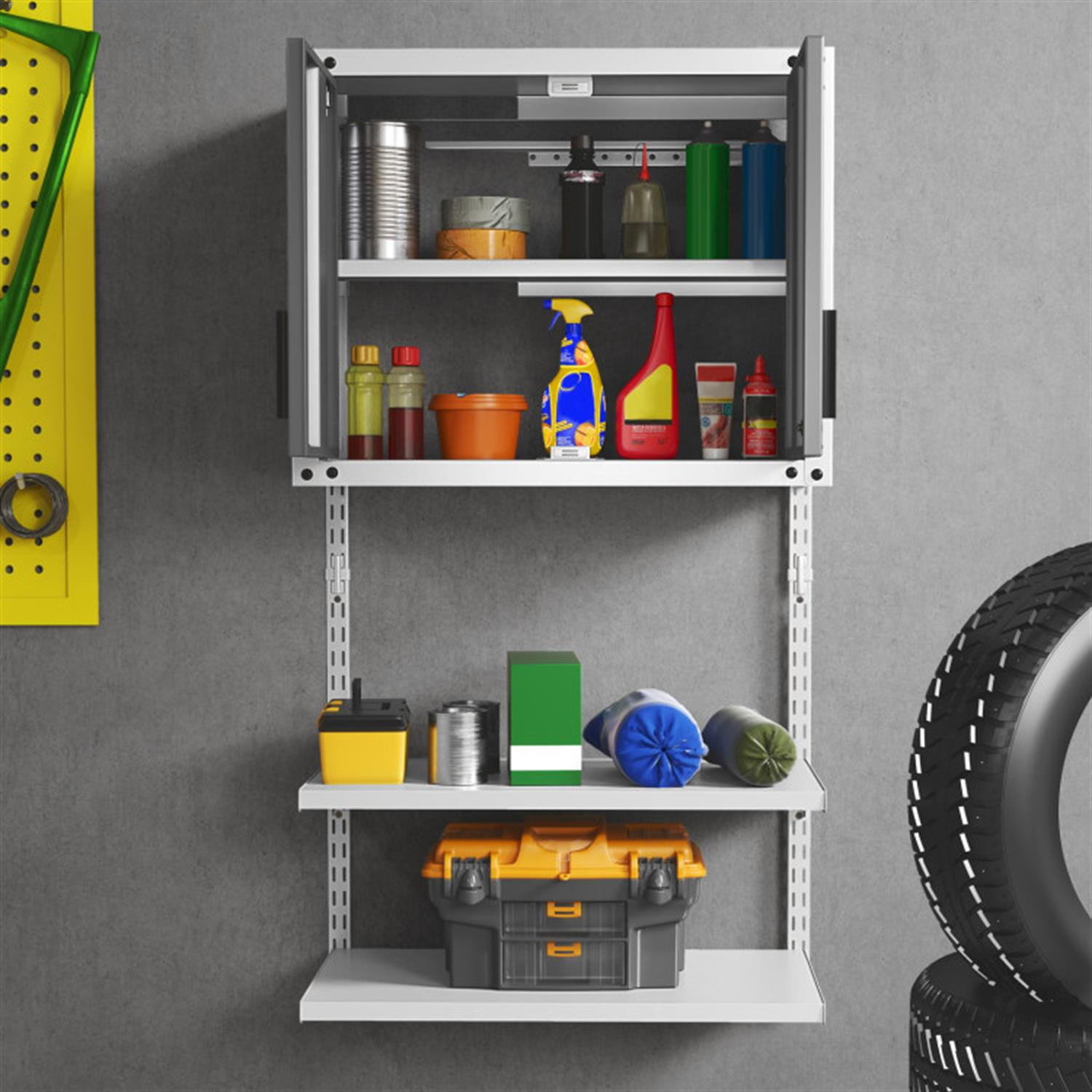 Demi Bonn Metal Wall Cabinet with Lock and 3 Adjustable Shelves, Garage Storage Cabinet, Gray