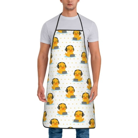 

Junzan Cute Duck With Headphone Print Kitchen Cooking Aprons Chef Apron for Men and Women Professional for Cooking Bib Aprons for Kitchen/Crafting/BBQ/Drawing