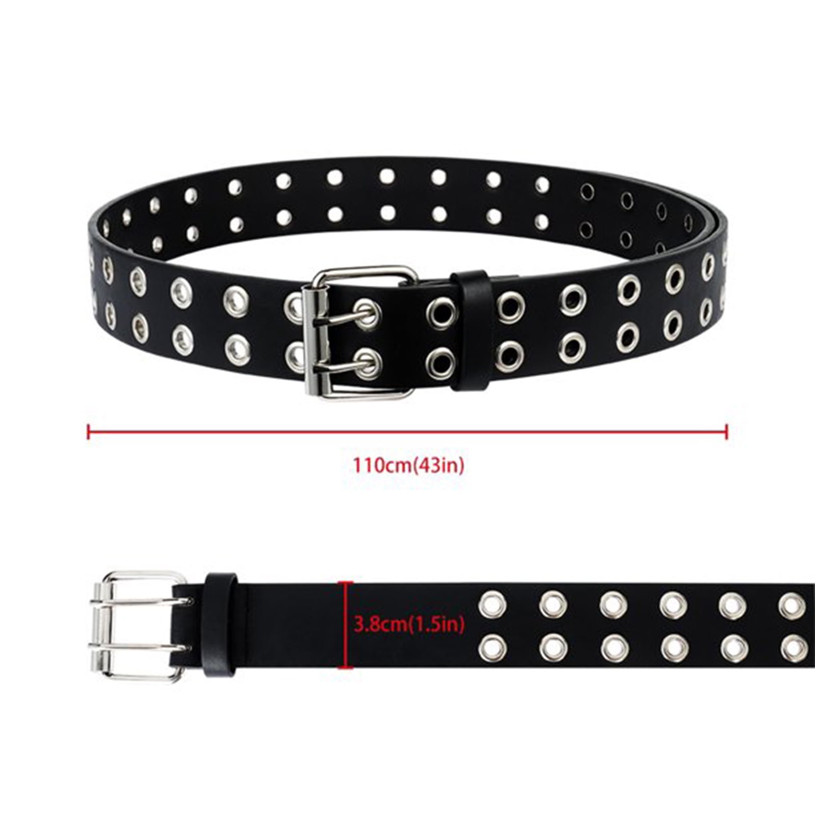 4631 Double Grommet Belt For Women Men Genuine Leather Belts Graffiti Prong Black Grommet Faux Leather Belt - 2 Prong Holes Aesthetic  main image 4