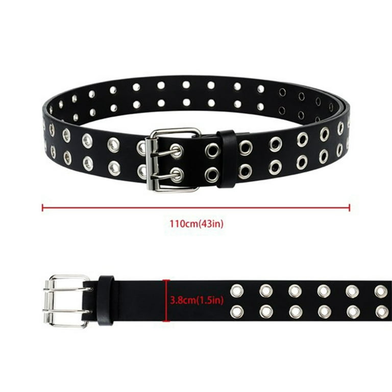 Double Grommet Wide Studded Belt,43in PU Leather Punk Belt for