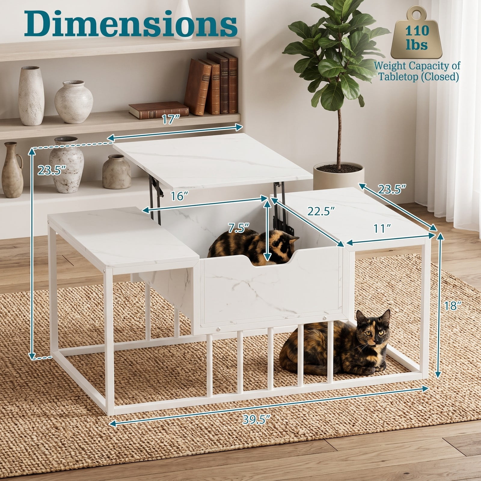 Furnibear Lift Top Coffee Table with Hidden Storage Compartment, Modern Center Table for Living Room, Adjustable Height Rising Tabletop, Engineered Wood and, White