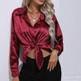 thumbnail image 4 of Pompotops Cardigan d'Été pour Femme Aguichant à Col Rabattu Hauts Décontractés Coupe Régulière Uni Blouse à Manches Longues Hauts Liquidation, 4 of 6