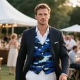 thumbnail image 3 of Yuyamidu Blue Camo Mens Suit Vest Slim Fit V-Neck 3-Pocket Camouflage Waistcoat Dress Formal Business Tuxedo Wedding Party, Size 2XL, 3 of 7