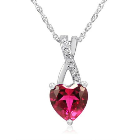 Created Ruby Heart and Diamond Pendant-Necklace in Sterling Silver (1 1/2ct tgw)