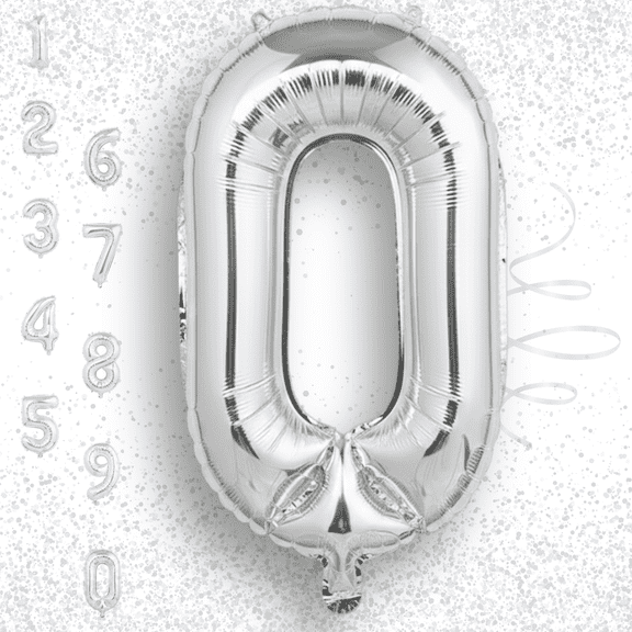 Silver Number 0 Mylar Foil Balloon 32 inch - Helium or Air Filled Metallic Balloons for Birthday Party, Anniversary, Graduation, Milestone Decoration