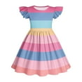 thumbnail image 7 of MKOSPLRT Striped Dresses for Girl 3-14 Years Fly Sleeve Crew Neck A Line Dress Casual Color Block Midi Dress Funny Holiday Twirly Skater Dress, 7 of 7