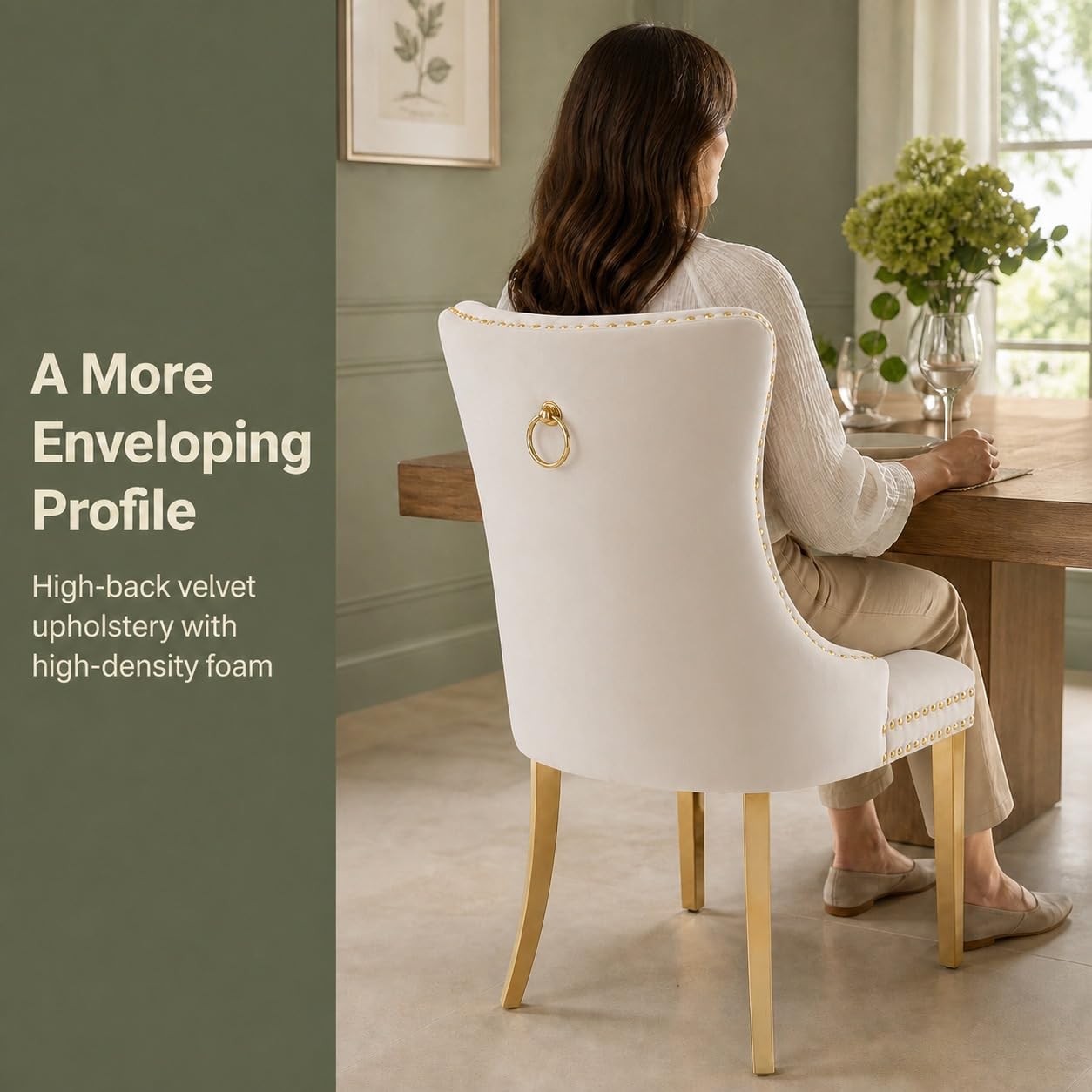 ODUSE-DAILY Beige Velvet Dining Chairs Set of 6 photo 8