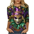 thumbnail image 2 of YOIAVAIOY Women Mardi Gras T Shirt 3/4 Sleeve Mask Graphic Tops Round Neck Casual Holiday Party Loose Fit Outfit Multicolor XXL, 2 of 5