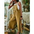 thumbnail image 4 of Maean Women's Cotton Linen Jumpsuits Casual Scoop Neck Wide Leg Rompers Summer Trendy Long Pants with Pockets, 4 of 7
