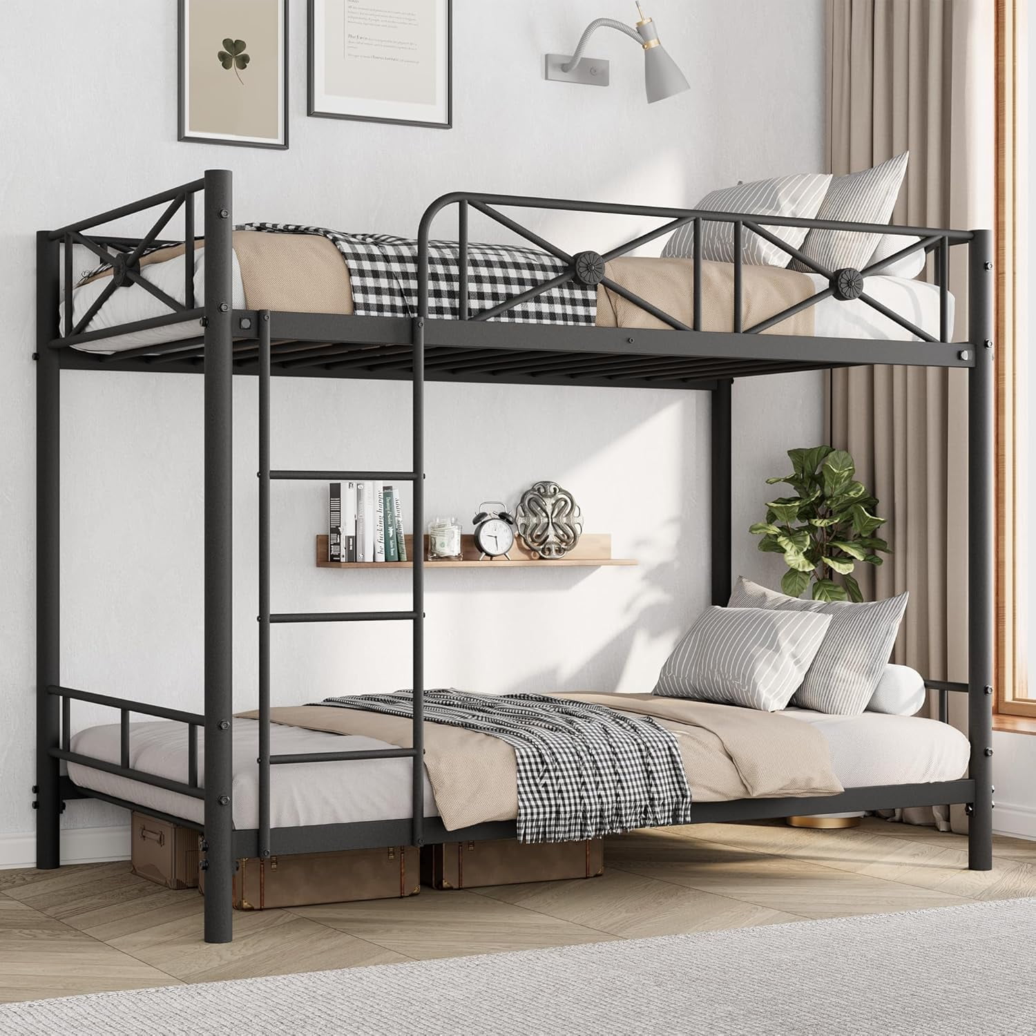 YUSAZENS Metal Bunk Bed Twin Over Twin, Heavy Duty Bunkbeds with Safety