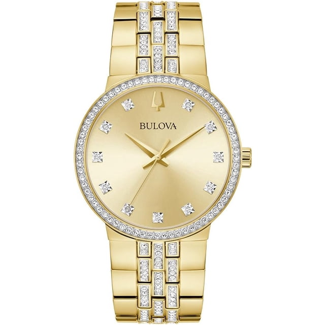 Bulova Crystal Mens Watch and Cross Pendant Necklace Box Set