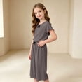thumbnail image 5 of Amidoa Girls 2 Piece Outfits Summer Clothes Solid Color Cute Short Sleeve T-Shirt and Shorts Casual Kids Clothing Sets,Brown Size 3T, 5 of 9