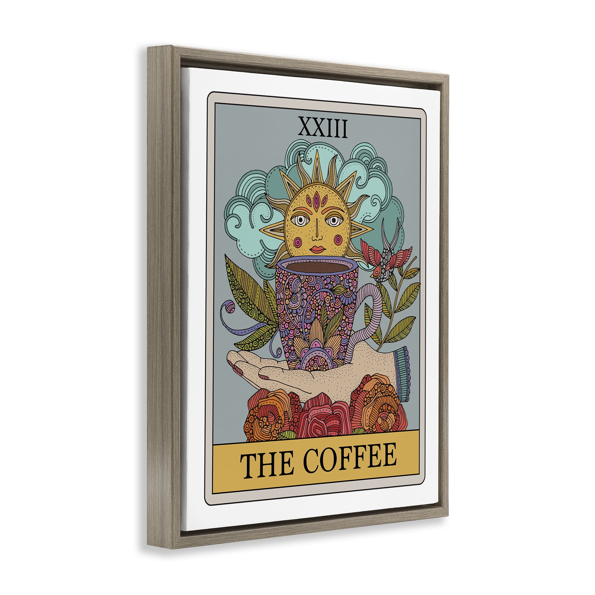 Stupell Industries The Coffee Tarot Food & Beverage Painting Brown Floater Framed Art Print Wall Art, 17 x 21