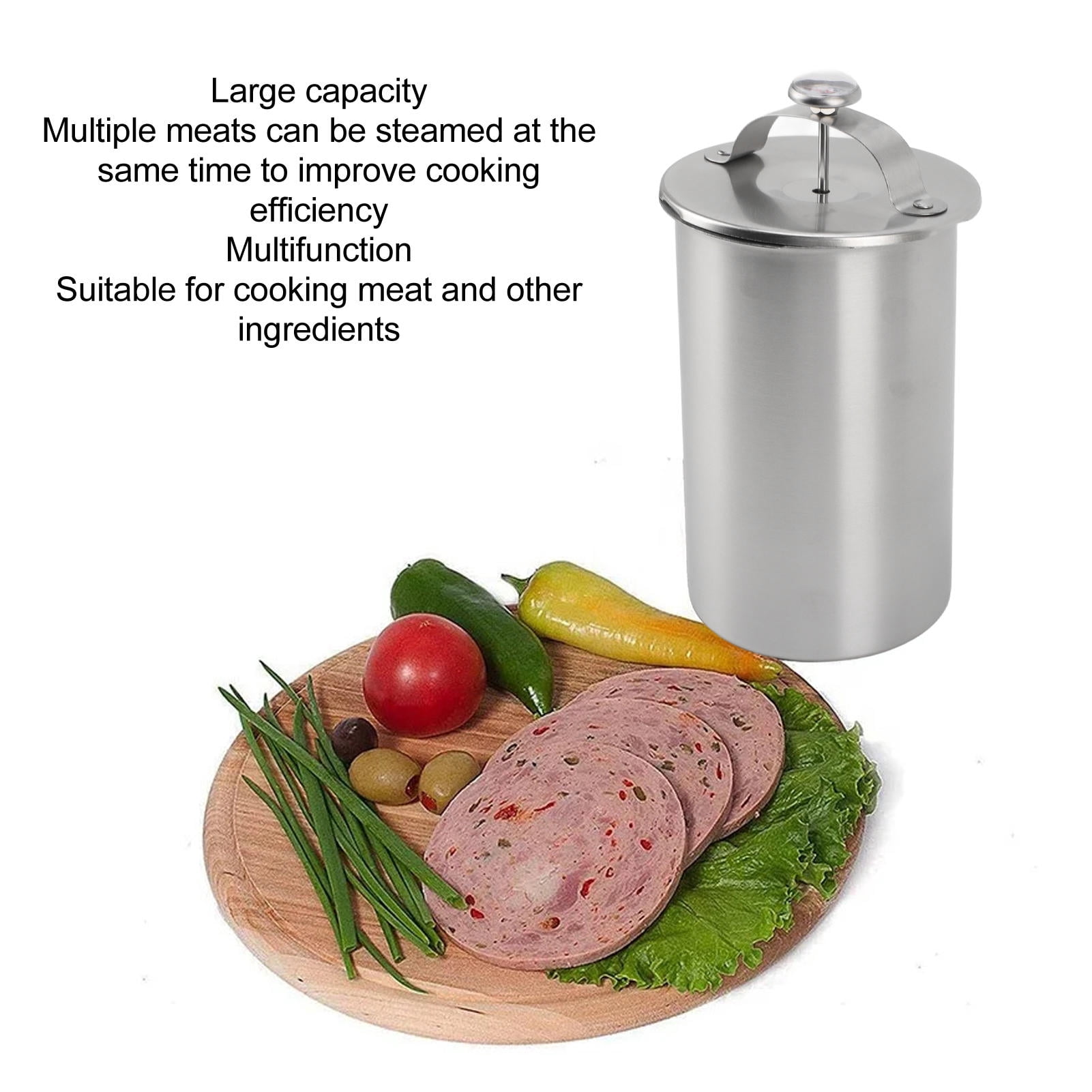 Yajisi Stainless Steel Meat Press, Deli Meat Maker with Built-in Thermometer for Homemade Ham & Beef - 7.9x4.7x4.7 Inches