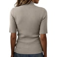 thumbnail image 5 of Nestiefly Women's Mock Neck Sweater Half Sleeve Slim Fit Breathable Top Ribbed Knit Pullover Casual Fall Clothes Camel L, 5 of 5