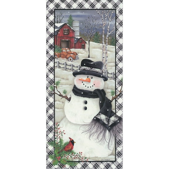 LPG Greetings Snowman and Barn: Black and White Criss Cross Frame Box of 14 Christmas Cards