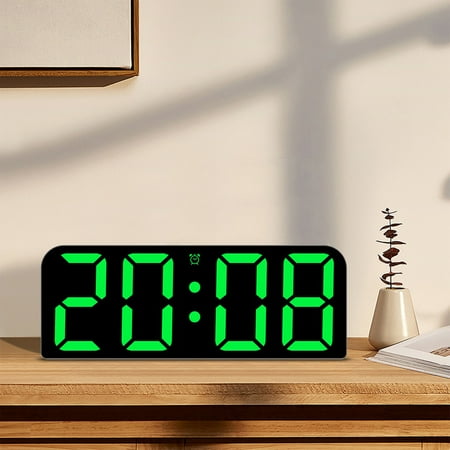 Large Digital Wall Clock, ZzCityTK Temperature Humidity Display Electronic LED Clock, 3 Display Modes 12/24H Table Clock with Remote Control Alarm Countdown, Green