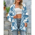 thumbnail image 2 of FUNING Casual Cardigan Sweater for Women Fall 2025 Long Sleeve Open Front Chunky Knit Sweaters Checkered Outwear Coat, 2 of 6
