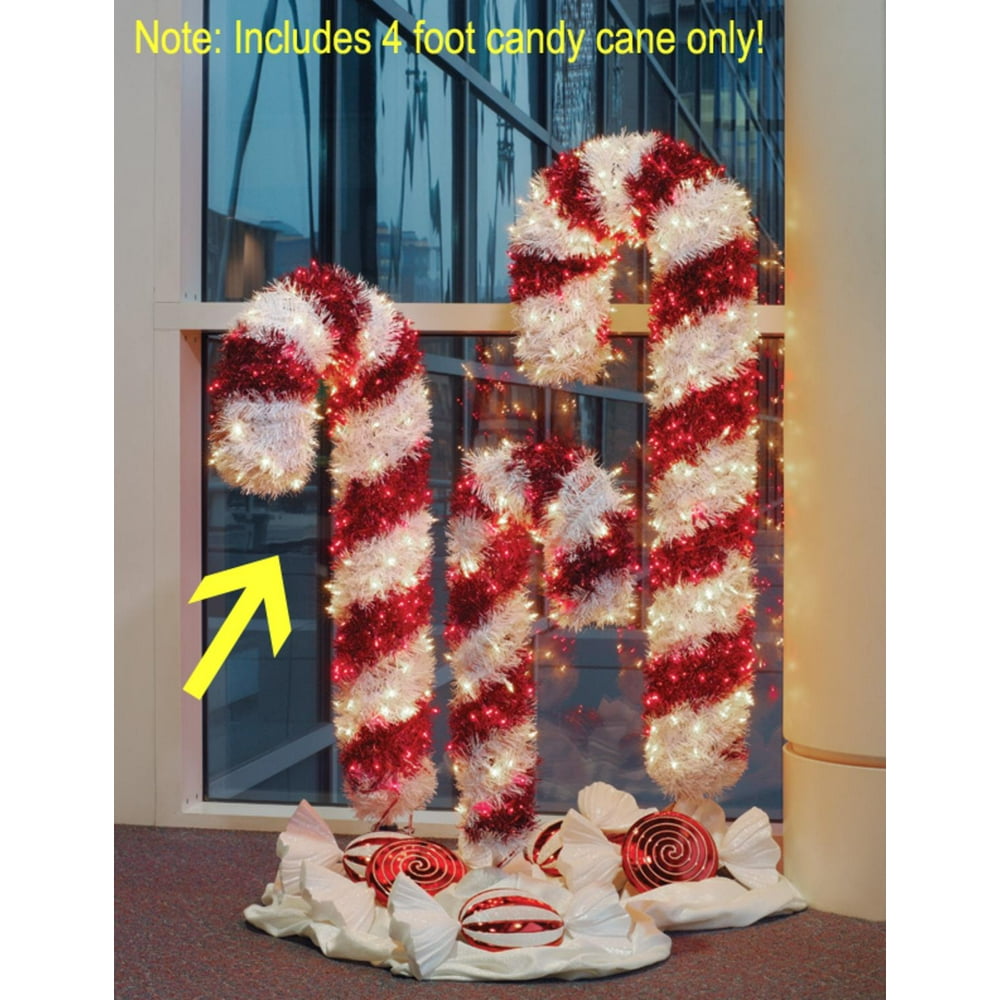 4' Pre-Lit Tinsel Candy Cane Christmas Yard Art - Clear and Red Lights