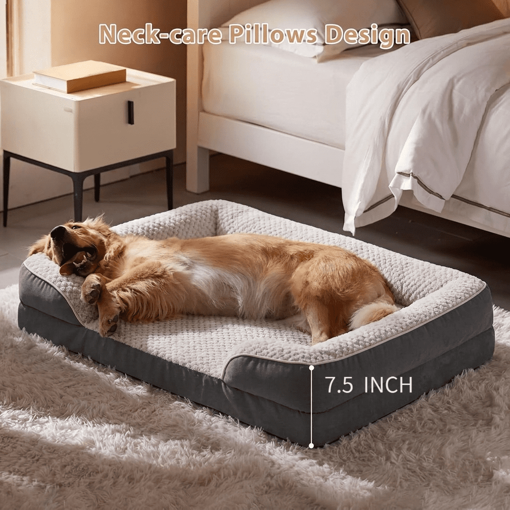 BlissHaven Orthopedic Dog Sofa Bed for Large Dogs with Removable Washable Cover, Waterproof, Non-Slip Bottom, 42" x 30", Gray