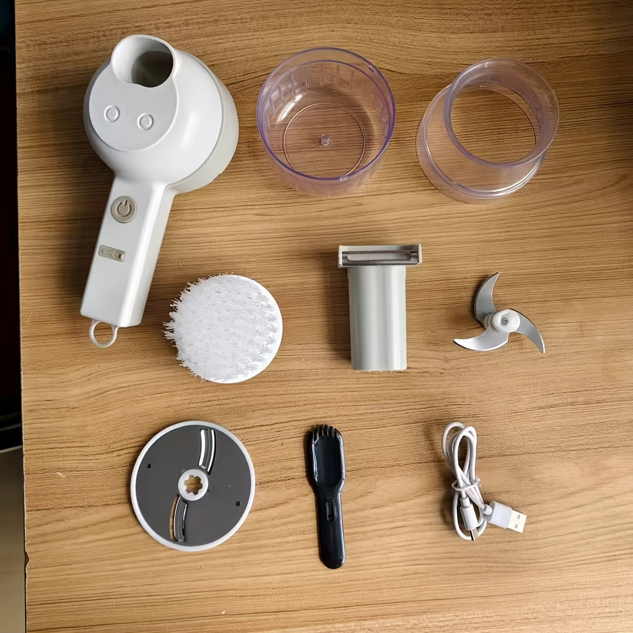 4-in-1 Multifunctional Rechargeable Wireless Food Processor, Portable Electric Onion Chopper, Vegetable Slicer, Egg Beater and Garlic Mincer, Convenient Small Kitchen Appliance