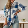 thumbnail image 2 of Arlun Womens Flannel Plaid Long Sleeve Jackets 2025 Fashion Lapel Button down Shacket Loose Comfortable Lightweight Long Sleeve Coat Fall Outwear with Pockets Blue XL, 2 of 5