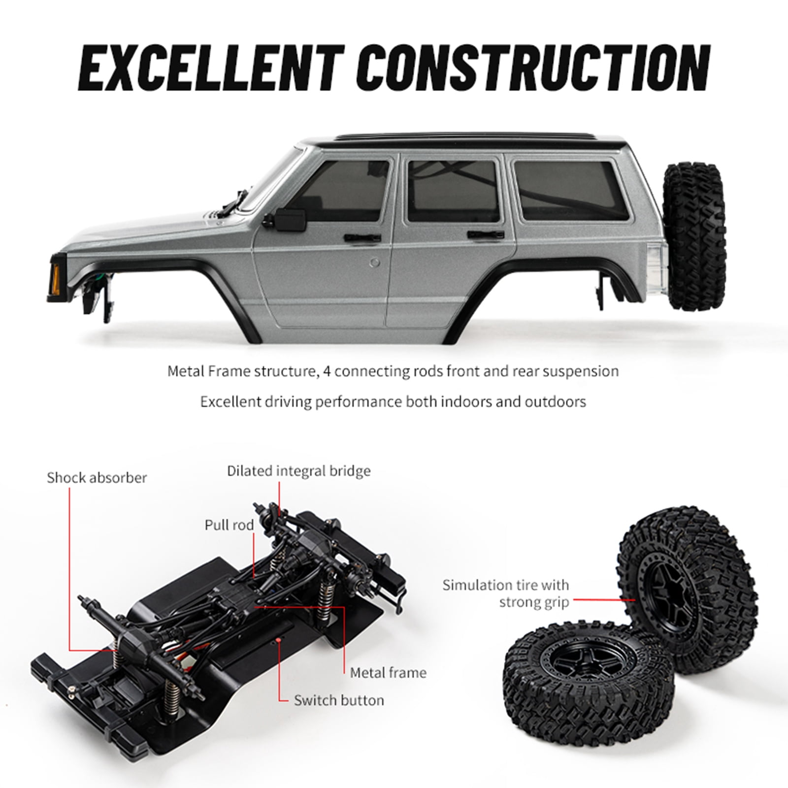 Remote  car,Vehicle With Led 18 Car Silver Huiop 1 18 2 Batteries Crawler Car Off-road Vehicle Crawler D886 Remote Car All Road Car Vehicle All Off Road Silver Grey 2 Battery