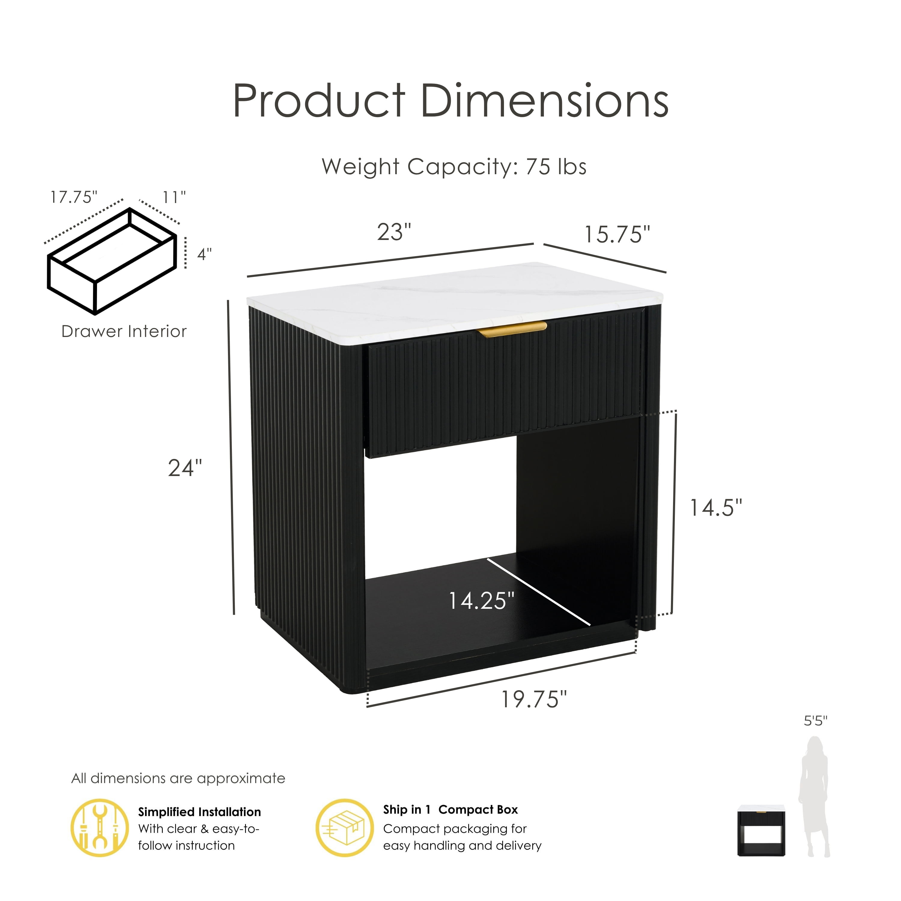 Furniture of America Elarin Modern Wood 1-Drawer Nightstand with Open Bottom Shelf, Black