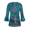 thumbnail image 5 of Pompotops Women's Casual Trumpet 3/4 Sleeve Printed Buttoned Basic Ruched Tops Pleated T-shirts Blouses Clearance, 5 of 5