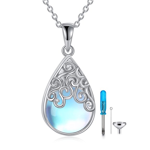 Moonstone Teardrop Urn Necklaces for Ashes Sterling Silver Cremation Necklace for Wome Ashes