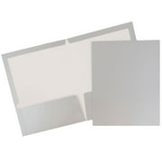 JAM Paper & Envelope Glossy Two Pocket Folders, Silver, 6/Pack
