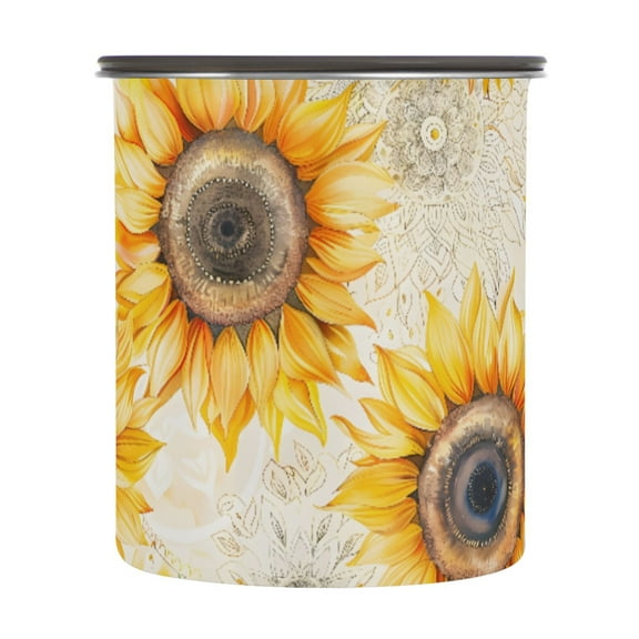 Sunflower Mandala Airtight Coffee Bean Canister 30oz Food Storage Containers with Lids For Gournd, Tea, Sugar, Flour, Rice, Cereal, Candy Cookie Jar