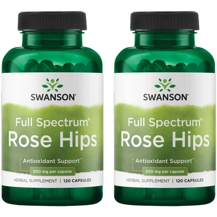 Swanson Rose Hips - Herbal Supplement Promoting Immune System Health & Healthy Weight Support - (120 Capsules, 500mg Each) (2 Pack)