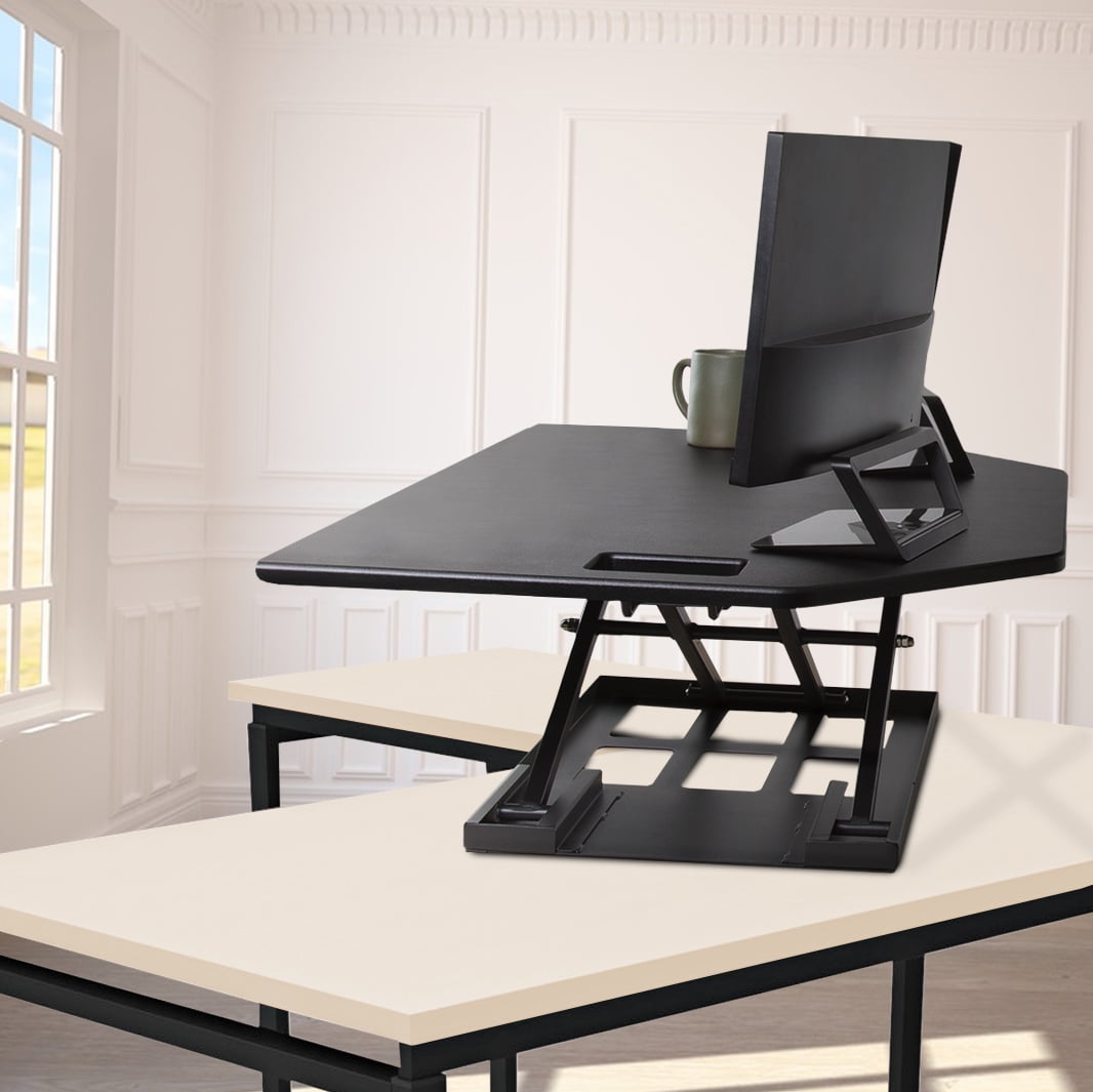 Stand Steady X-Elite Pro | Premier Corner Standing Desk Converter | Extra Large 40 Inch Sit to Stand Desk | Fully Assembled | Height Adjustable Desk Converter for Cubicles and L-Shaped Desks (Black)