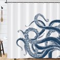 thumbnail image 1 of Naiovety Declaración en el baño, cortinas de ducha divertidas, tela gótica de animales de monstruo marino en blanco y negro Juegos de accesorios de baño YL490-1, 1 of 6