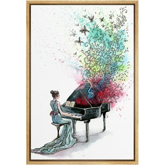 wall26 Framed Canvas Prints Wall Art - Grand Piano Music - 16"x24" Natural