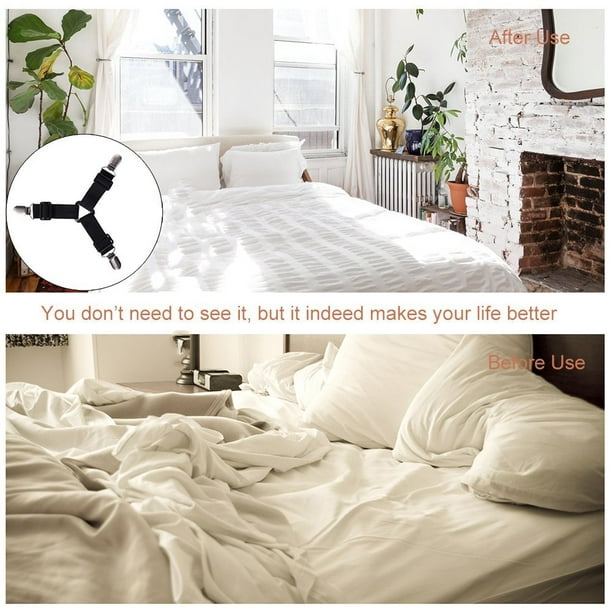 8 Pack Adjustable Sheet Clips, Bed Sheet Holder Straps Bed Sheet Clips,  Heavy Duty Bed Sheet Straps, Black