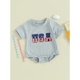 thumbnail image 4 of Aojekbee Baby Girls Boys Independence Day Romper Short Sleeve Crew Neck Letter Embroidery Casual Romper, 4 of 10