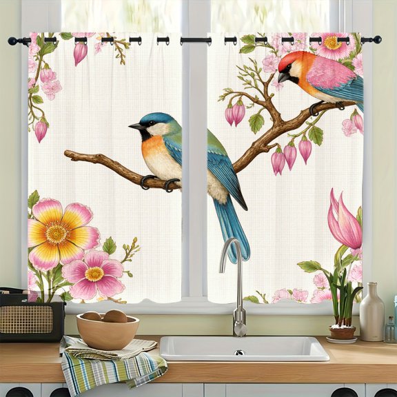 WNOOHIY Watercolor Bird Floral Grommet Blackout Curtains, Thermal Insulated Noise‑Reducing Room Darkening Curtain Drapes for Bedroom Living Room, 2Pcs