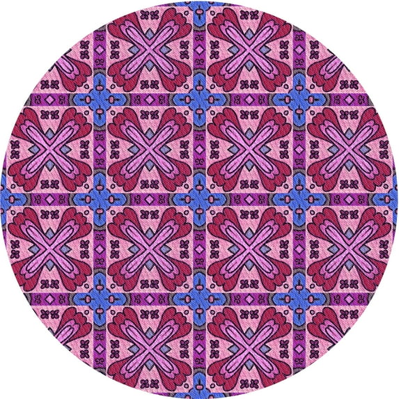 Ahgly Company Machine Washable Indoor Round Transitional Dark Magenta Purple Area Rugs, 3' Round