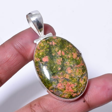Natural Unakite Designer Handmade 925 Sterling Silver Pendant 2.15" P366