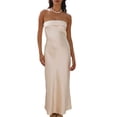 thumbnail image 1 of Vestido largo Realtix de seda satinada sin espalda para mujer, 1 of 5