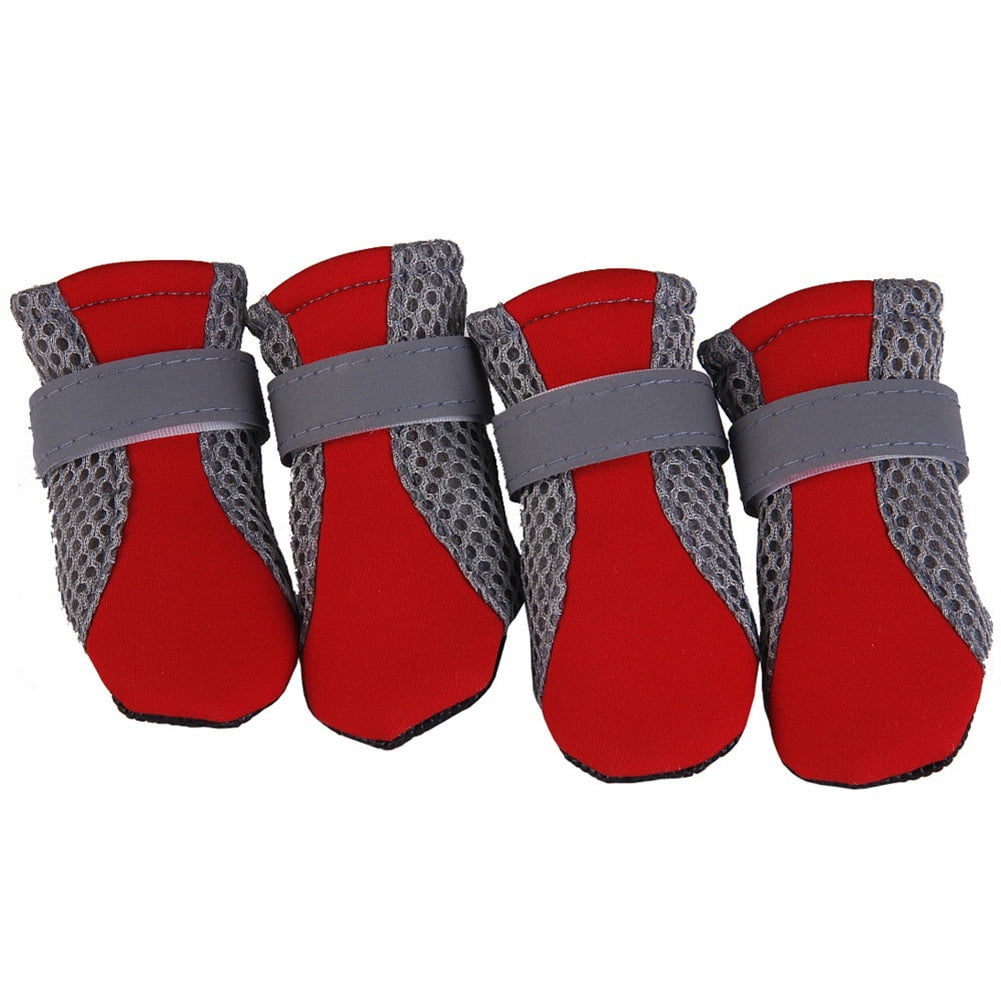 LA TALUS 4Pcs Pet Dog Shoes Nonslip Soft Sole Breathable Mesh Adjustable Straps Boots Red L