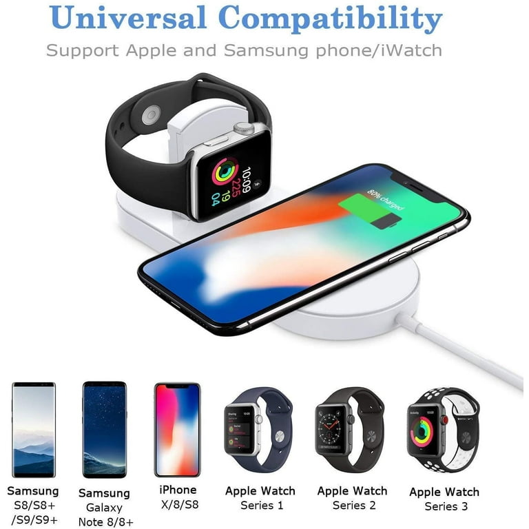 2 in 1 Wireless Charger for Apple Watch Portable Fast Wireless Charging Dock Stand Compatible with iPhone 11 11 Pro X XS MAX XR 8 8 Plus Samsung S9