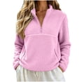 thumbnail image 2 of Quarter Zip Sweatshirt Women Fleece Zipper Pockets Cozy Cropped Long Sleeves Pullover for Fall Winter Casual Wear Pink M, 2 of 7