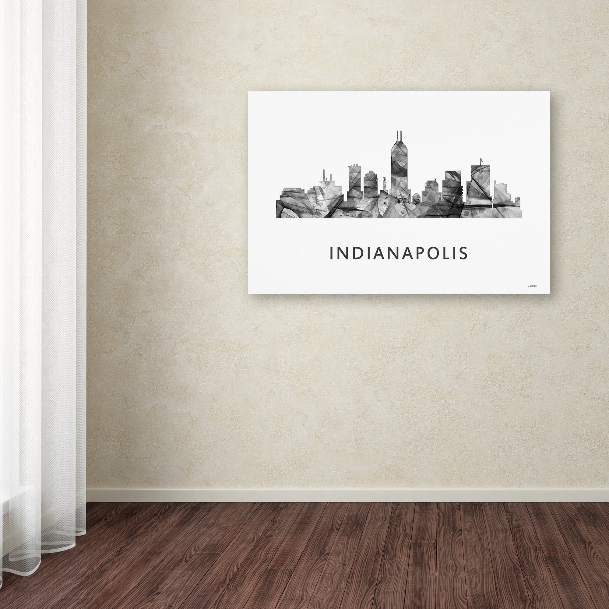 Trademark Fine Art 'Indianapolis Indiana Skyline WB-BW' Canvas Art by Marlene Watson