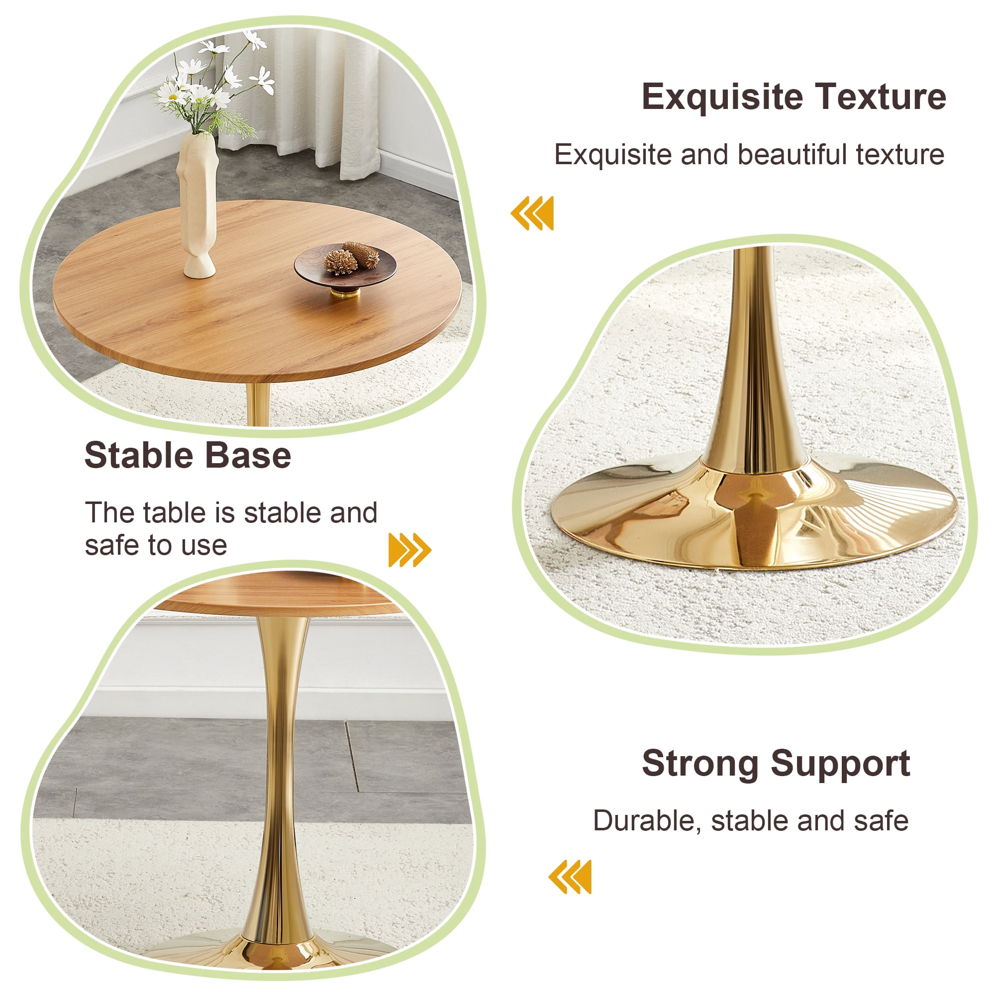 Miniyam 31.5" Round Kitchen Dining Table for 2–4 People, Small Space Pedestal Tulip Table with Engineered Wood Top, Oak&Gold